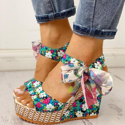 Women Sandals Dot Bowknot Design Platform Wedge Female Casual High Increas Shoes Ladies Fashion Ankle Strap Open Toe Sandals