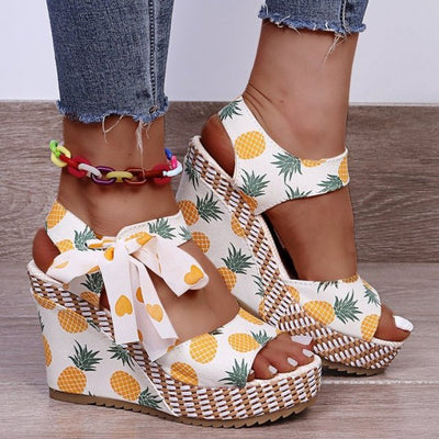 Women Sandals Dot Bowknot Design Platform Wedge Female Casual High Increas Shoes Ladies Fashion Ankle Strap Open Toe Sandals