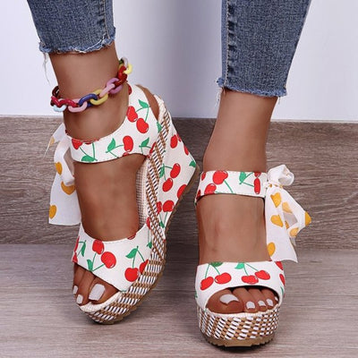 Women Sandals Dot Bowknot Design Platform Wedge Female Casual High Increas Shoes Ladies Fashion Ankle Strap Open Toe Sandals