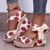 Women Sandals Dot Bowknot Design Platform Wedge Female Casual High Increas Shoes Ladies Fashion Ankle Strap Open Toe Sandals