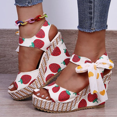 Women Sandals Dot Bowknot Design Platform Wedge Female Casual High Increas Shoes Ladies Fashion Ankle Strap Open Toe Sandals