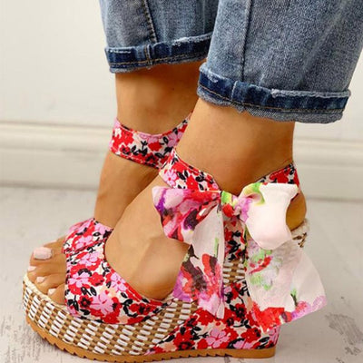 Women Sandals Dot Bowknot Design Platform Wedge Female Casual High Increas Shoes Ladies Fashion Ankle Strap Open Toe Sandals