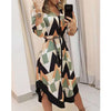 Spring Summer Lady Cover Up Women's Shirt Dress Wave Print Long Sleeve V-Neck Casual Loose Holiday Midi Dress Plus Size