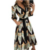 Spring Summer Lady Cover Up Women's Shirt Dress Wave Print Long Sleeve V-Neck Casual Loose Holiday Midi Dress Plus Size