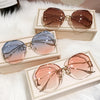 2022  Fashion Tea Gradient Sunglasses Women Ocean Water Cut Trimmed Lens Metal Curved Temples Sun Glasses Female UV400