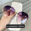 2022  Fashion Tea Gradient Sunglasses Women Ocean Water Cut Trimmed Lens Metal Curved Temples Sun Glasses Female UV400