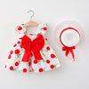 2pcs Summer Baby Girls Beach Princess Dress Cute Bow Flowers Sleeveless Cotton Toddler Dresses+Sunhat Newborn Clothing Set